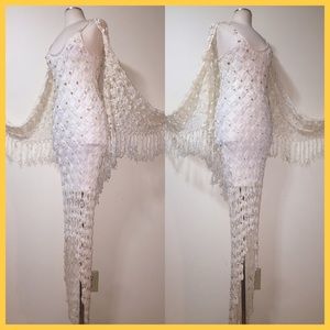 🌼🌺IVORY CROCHET DRESS & CROCHET SCARF NWT Sz M🌺